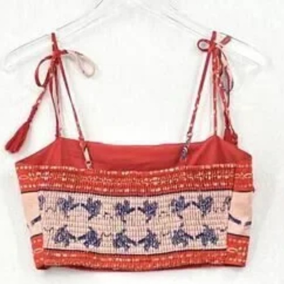 NWT Caroline Constas Crop Top L | Tiger Print Linen Tie-Shoulder Tassel Tank - Picture 2 of 4